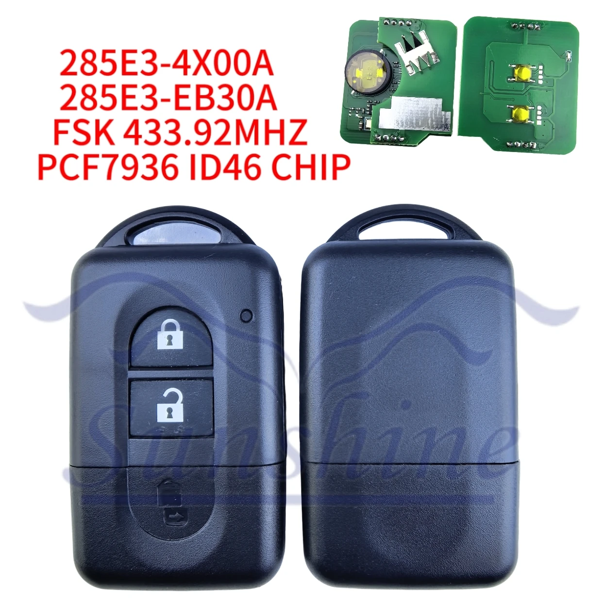 Sunshine Keyless Remote key 433MHz ID46/4D60 for Nissan X-trail Qashqai Pathfinder Micra NV200 285E3-4X00A /EB30A/ AX605/BC00A