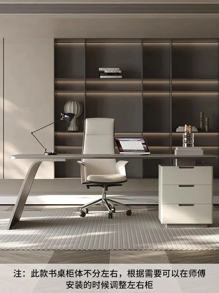 Italian minimalist bright rock slab desk household writing desk light luxury designer computer desk integrated