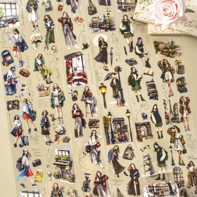 1 Rolle/3RoII Reise Original PET Tape Thema Landschaft Collage Luna's Paris Journey Serie 60 mm * 2 m