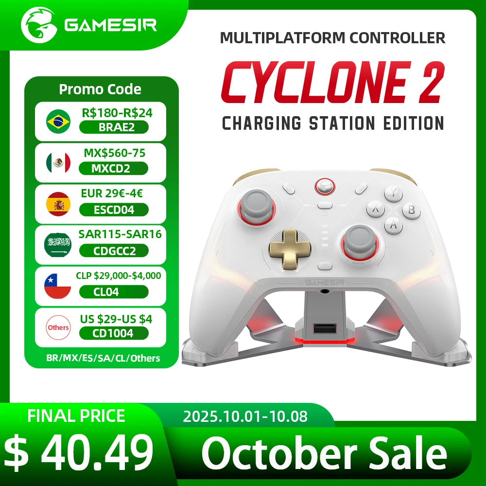 GameSir Cyclone 2 Wireless Pro Controller, Hall Effect Joysticks, Bluetooth Gamepad for Nintendo Switch, iPhone, Android & PC