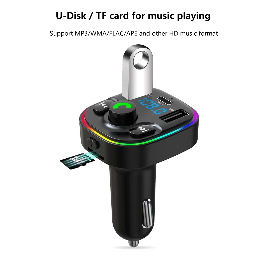 

G47 Button Version Car Mp3 Bluetooth Music Player Car FM Transmitter 3USB Car Charging LED Ambient Light