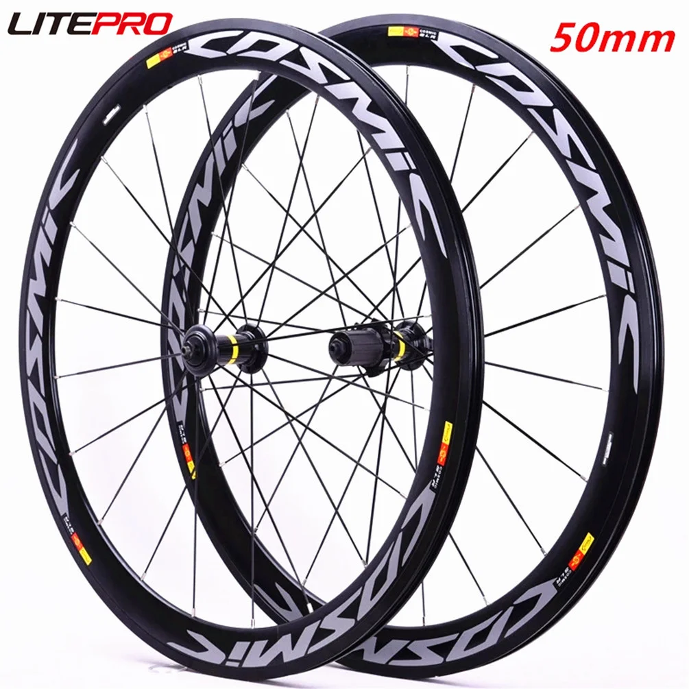 Litepro 700C Bicycle Disc V Brake Wheelset Aluminum Aolly Flat Spokes Racing 40 50mm Rim Road Bike QR TA Wheels