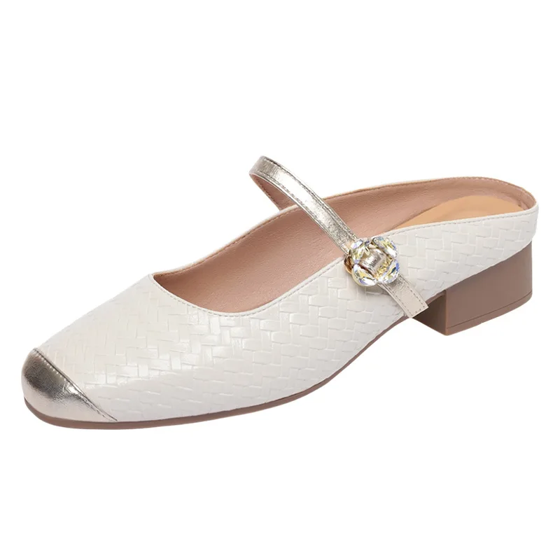 3cm Retro All Matcch Comfortable Shallow Med Block Heel Shoes Women Mules 2026 Fall Soft Leather Mary Janes for Office Mother
