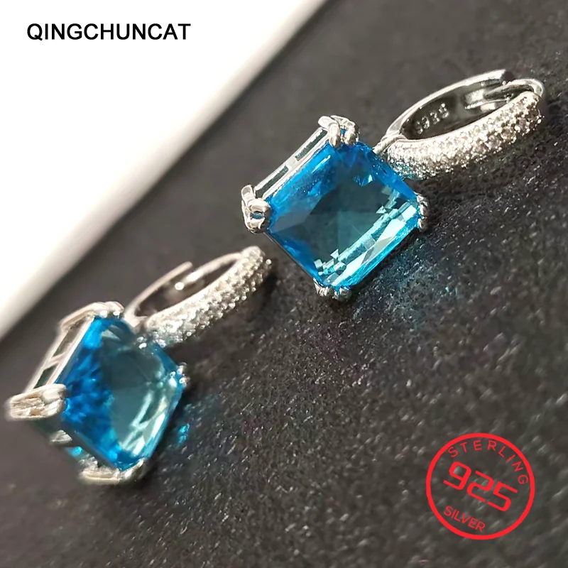 

Square Princess Cut Red Created Ruby 925 Sterling Silver Hoop Earrings for Women Colorful Gemstone Earrings Huggies