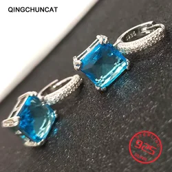 Square Princess Cut Red Created Ruby 925 Sterling Silver Hoop Earrings for Women Colorful Gemstone Earrings Huggies