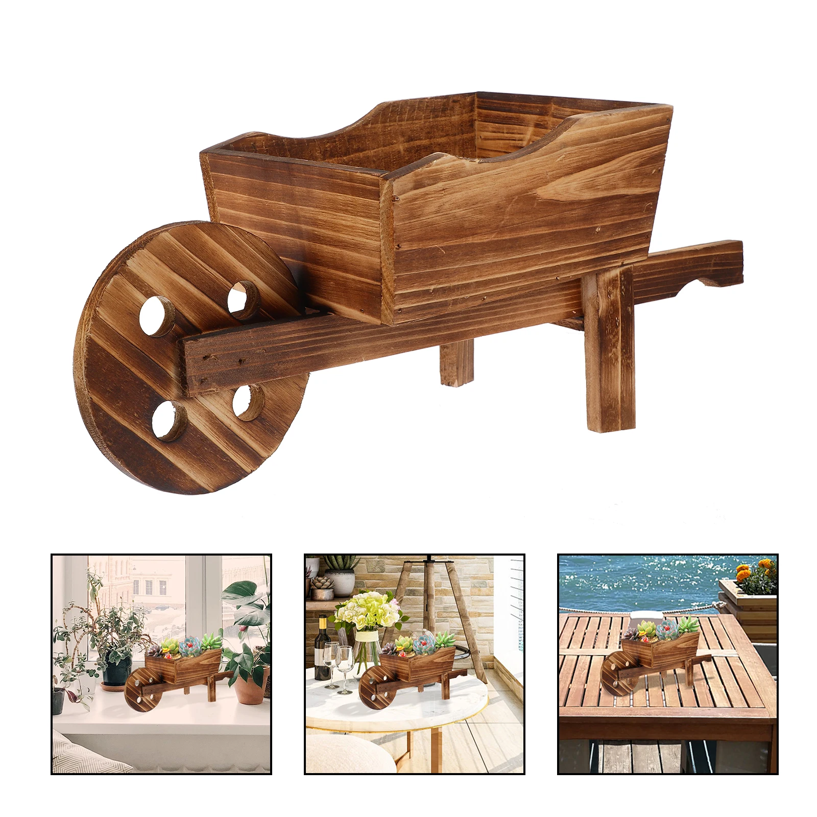 

Wooden Cart Flowerpot Vintage Plant Pot Holder Trash Can Vase Home Office Kitchen Garden Decor Wall Pots Succulents Cactus