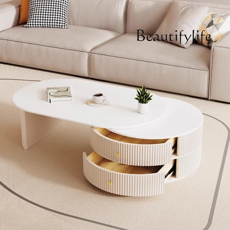 

Mn Storage Cream Style Coffee Table Drawers Aesthetic Modern Living Room Simple Side Table Lounge Designer Mesas Bajas Furniture