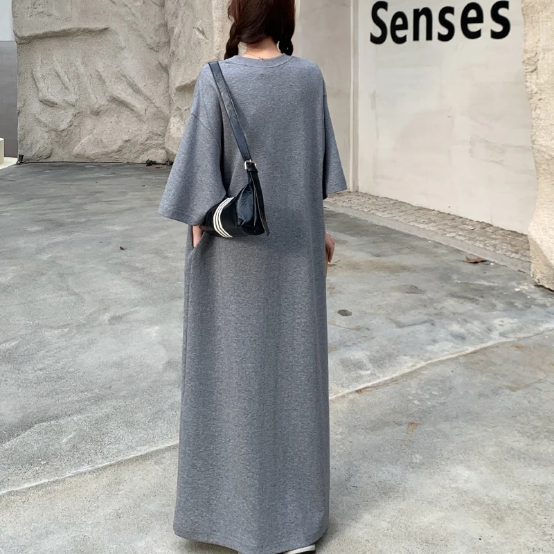 Summer Letter Printing T Shirt Dresses Short Sleeve Round Neck Plus Size Loose Simplicity Pullovers Casual Maxi Dress Clothes