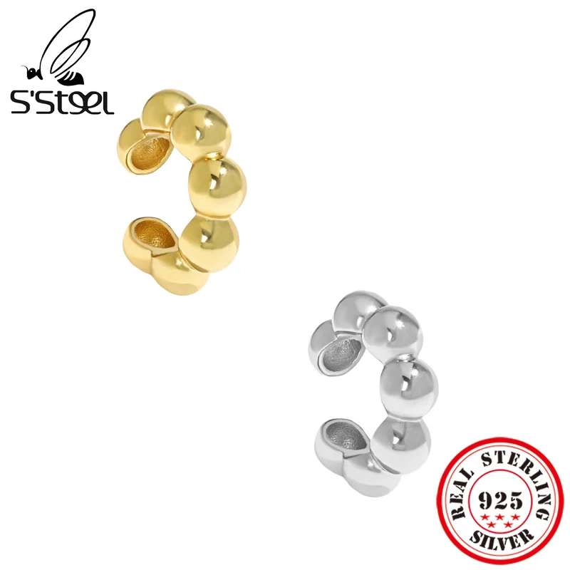 

S'STEEL Korean Geometric Ball 925 Sterling Silver Clip On Earrings For Women Ear Cuffs Gold Earings 2022 Luxury Fine Jewelry