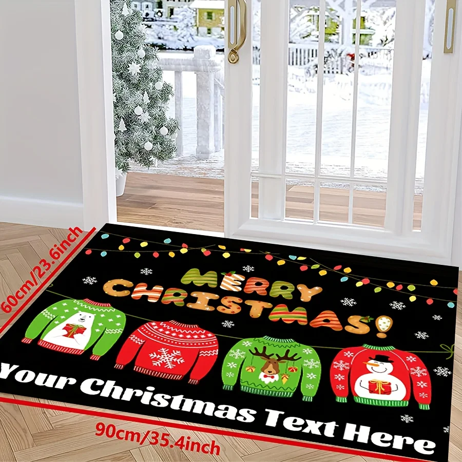 Christmas Door Mat Flannel Non Slip Washable Merry Christmas Decor Rug Multi Pattern Xmas Entryway Floor Mat for Farmhouse