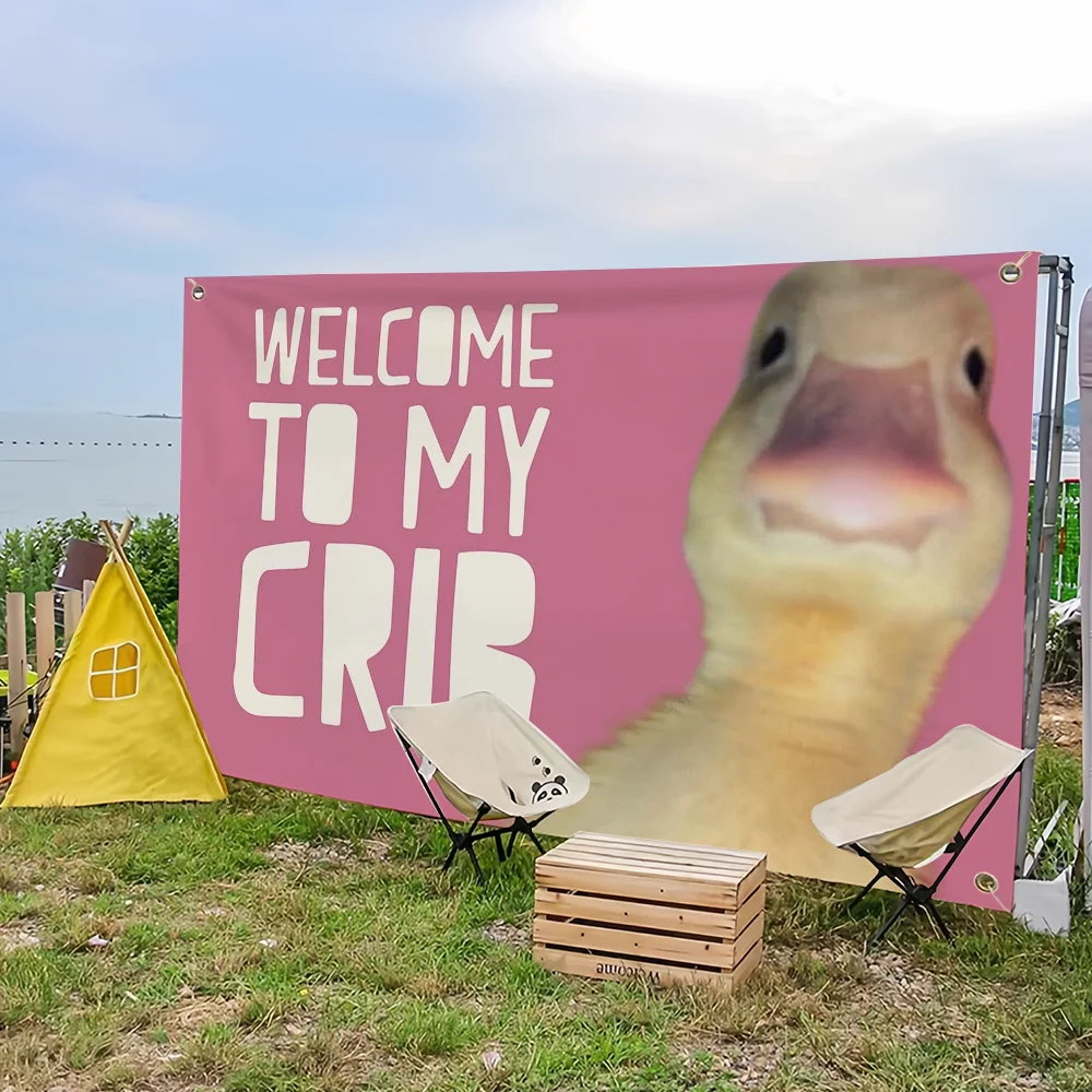 Funny WELCOME TO MY CRIB Duck flag College Bedroom Living Room Home Dorm Decor Funny Tapestry Garage Bar Wall Club Banner