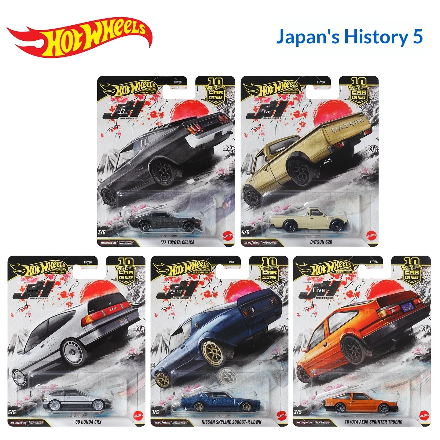 Hot Wheels 1:64 FPY86 JAPÓN HISTORIGS 5 Series modelo Diecast Toyota AE86 coches de aleación colección de modelos juguetes de cumpleaños personalizados regalos
