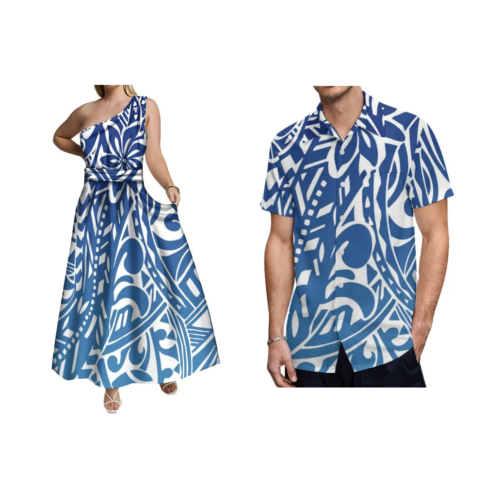 Mikeloni Shirt One Shoulder Skirt Custom Couple Set Polynesian Traditional Print Fashion Banquet Party Dress Free Shipping