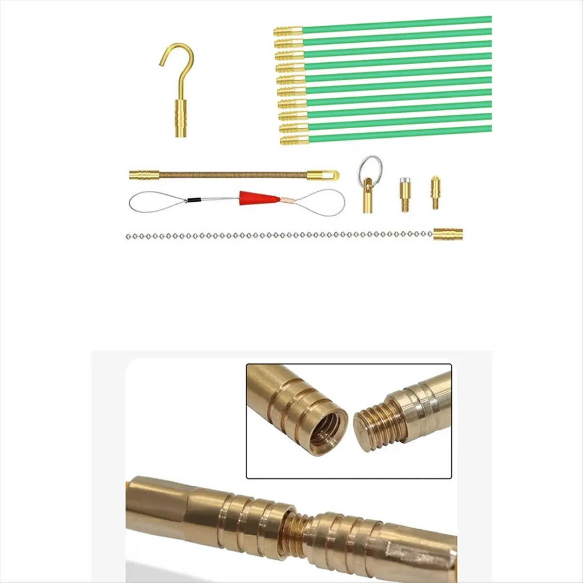 NEW Fiberglass Fish Tape Cable Rods, Electrical Wire Running Pull/Push Kit with Hook and Hole Kit Glow Rod, Hook Hole