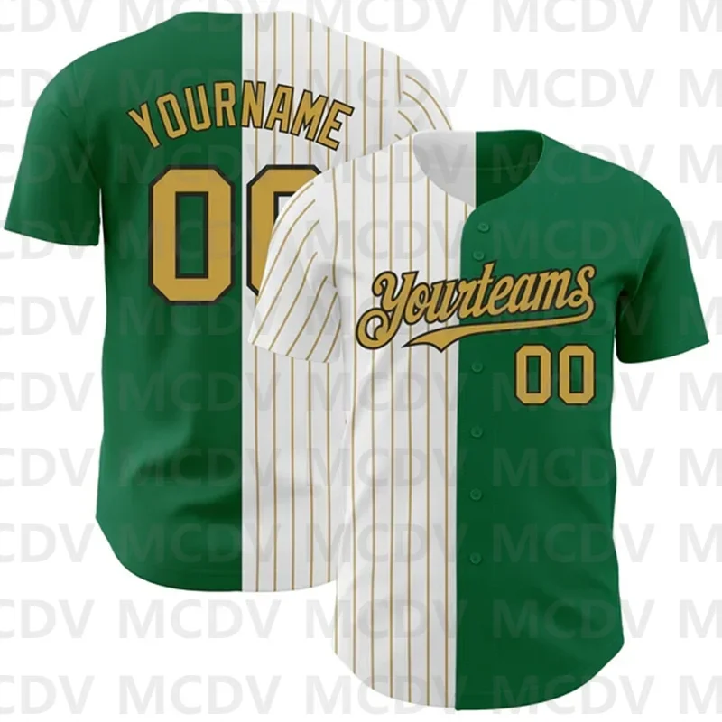 

Custom Kelly Green White-Black Pinstripe Authentic Split Fashion Baseball Jersey 3D Printed Casual Team Shirts Unisex Tops