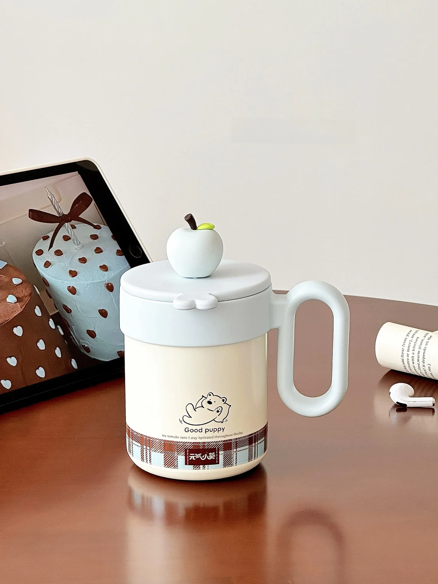 

Милая термокружка с ручкой в виде собачки для офиса, для женщин, с высоким эстетическим качеством, с крышкой, подарочная, из нержавеющей стали