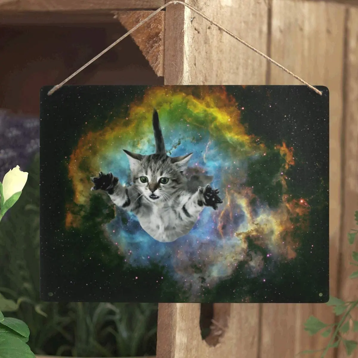 

Custom Cat in Nebula Galaxy Space New Wall Art Printing Metal TIN Sign Decor for Living Rooms,Offices Wall Decoration 16"x12"