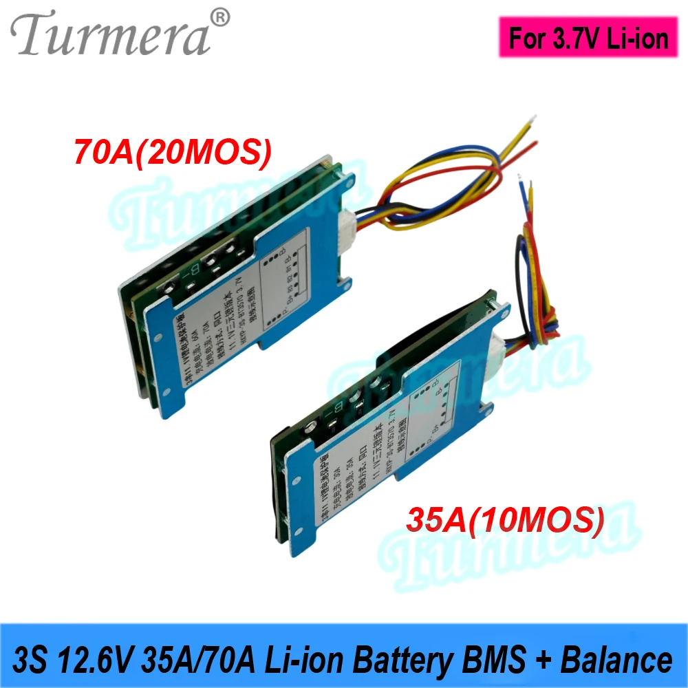 Turmera 3S 10.8V 12.6V 4S 12.8V 16.8V 35A  70A Lifepo4 Li-ion Battery BMS with Balance for DIY Battery Pack Solar System Use