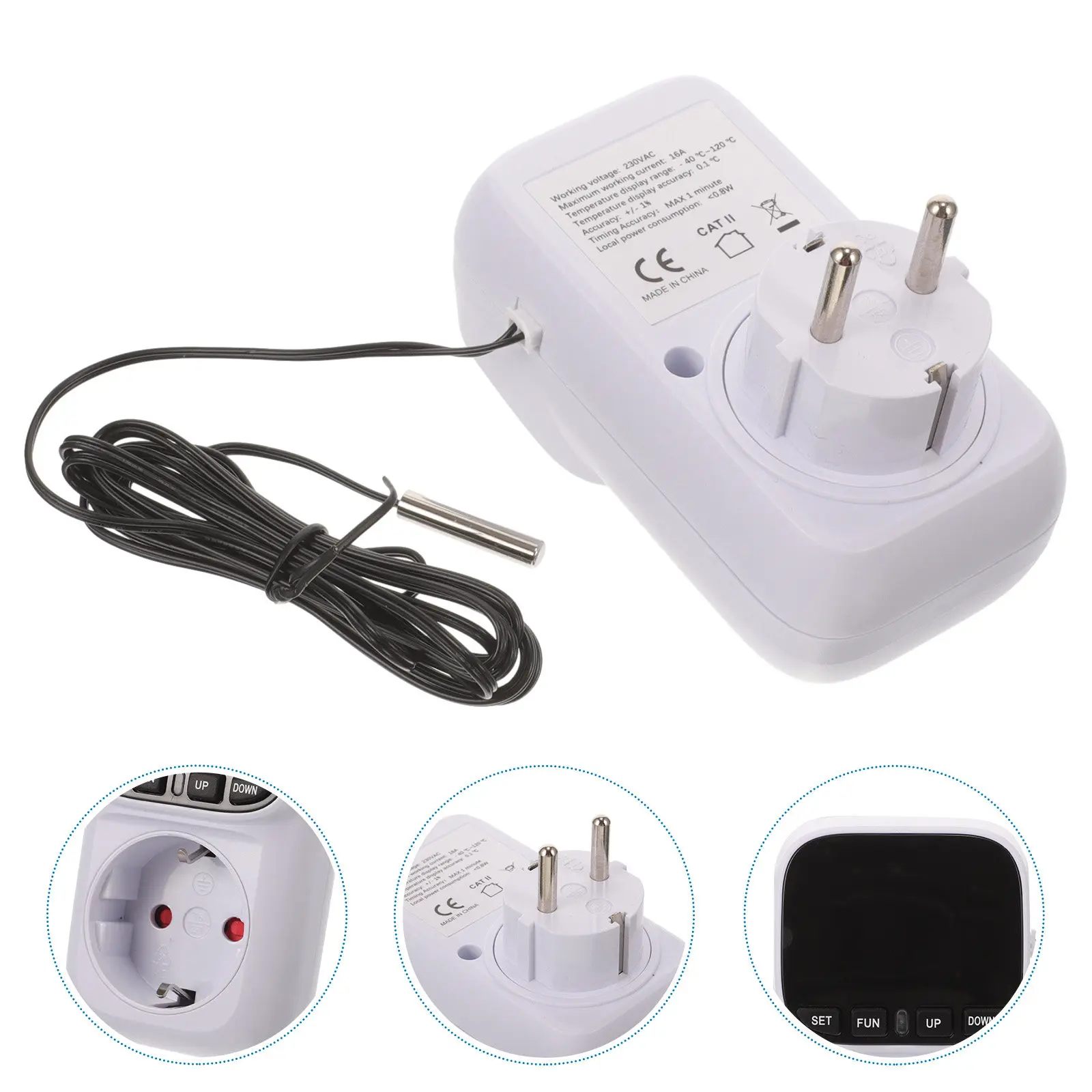 

Digital Thermostat Socket Eu Plug Temperature Control Adjustable Plastic Thermostat Outlet Socket for Fish Tank Greenhouse