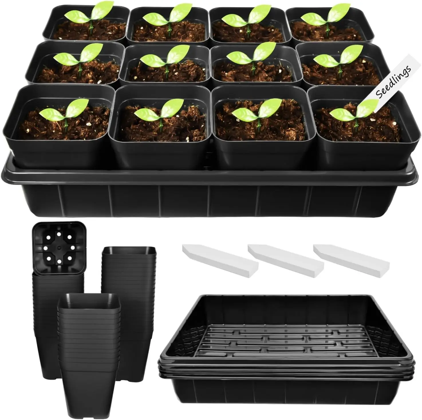 

Набор для садоводства: 4-дюймовые горшки для рассады с дренажными отверстиями, 5 лотков для проращивания семян, 60 пластиковых горшков для саженцев и этикетки