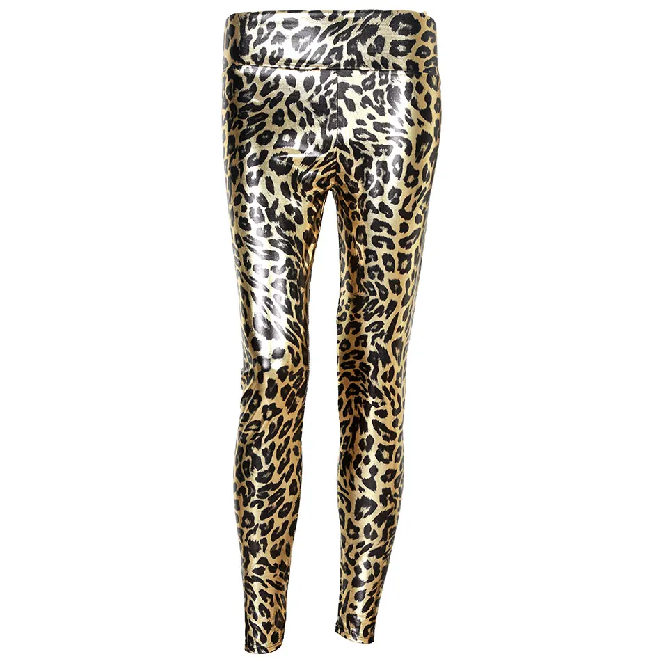 Legginsy lampart damskie złote legginsy ze średnim stanem kobiece błyszczące Leopard elastyczne kostki legginsy fashion Casual Pants