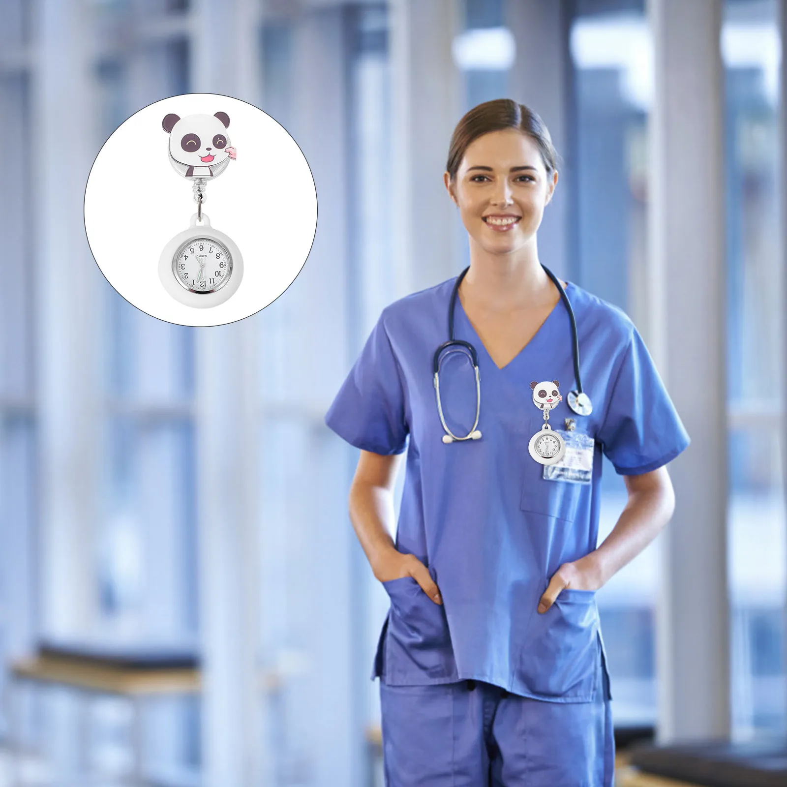 

1Pcs Unique Panda Nurse Watch Clip-on Retractable Pocket Watch Fashionable Nursing Supplies Nurse Watches for Women