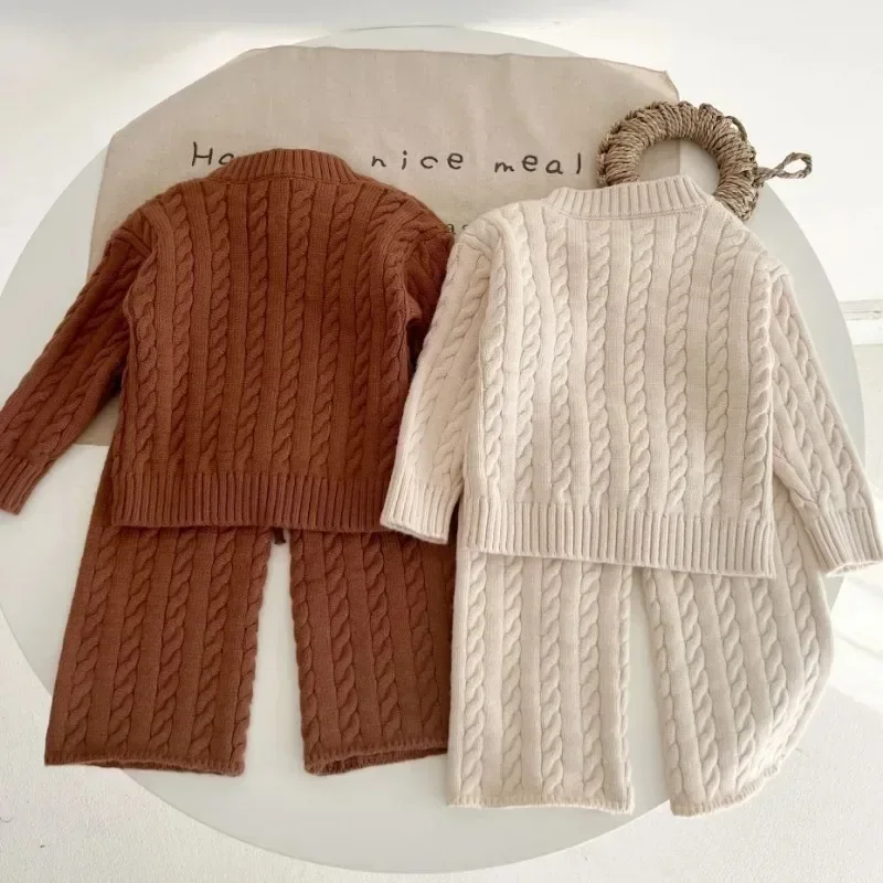 Fashion 1-6Y Baby Girl Boy Autumn Knitted Clothes Set Sweater+Pant 2PCS Children Spring Winter Twist Knitting Suit Kids Clothes