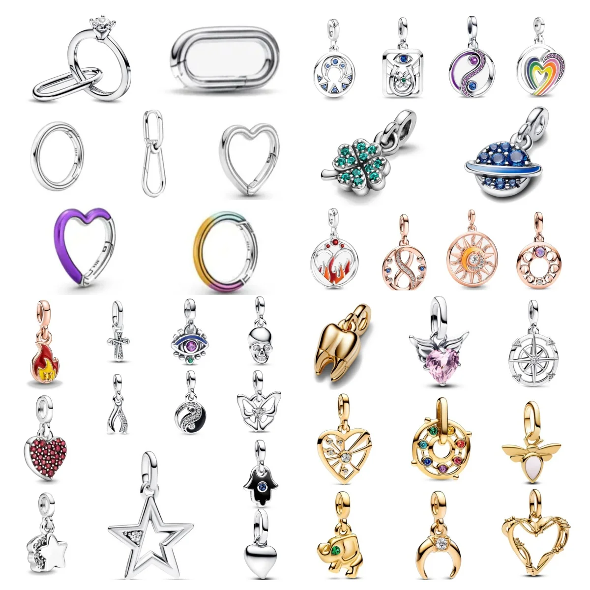 

New ME Series 925 Silver Bead Teeth, Lucky Grass, Pentagram Pendant, Suitable for Original ME Bracelets DIY Exquisite Jewelry