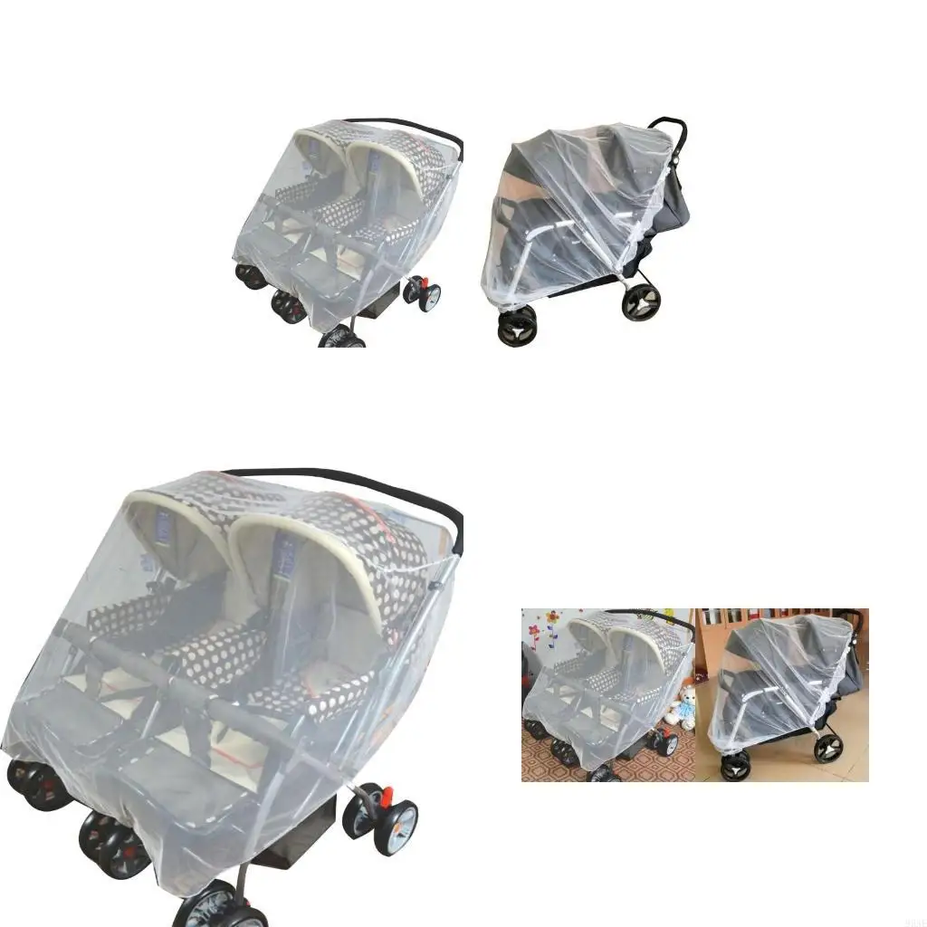 

95AE Anti-Mosquitos Net Sun-Protective Double Stroller Cover Breathable Summer Net Twin Pram Mesh Net for Twin Pushchair