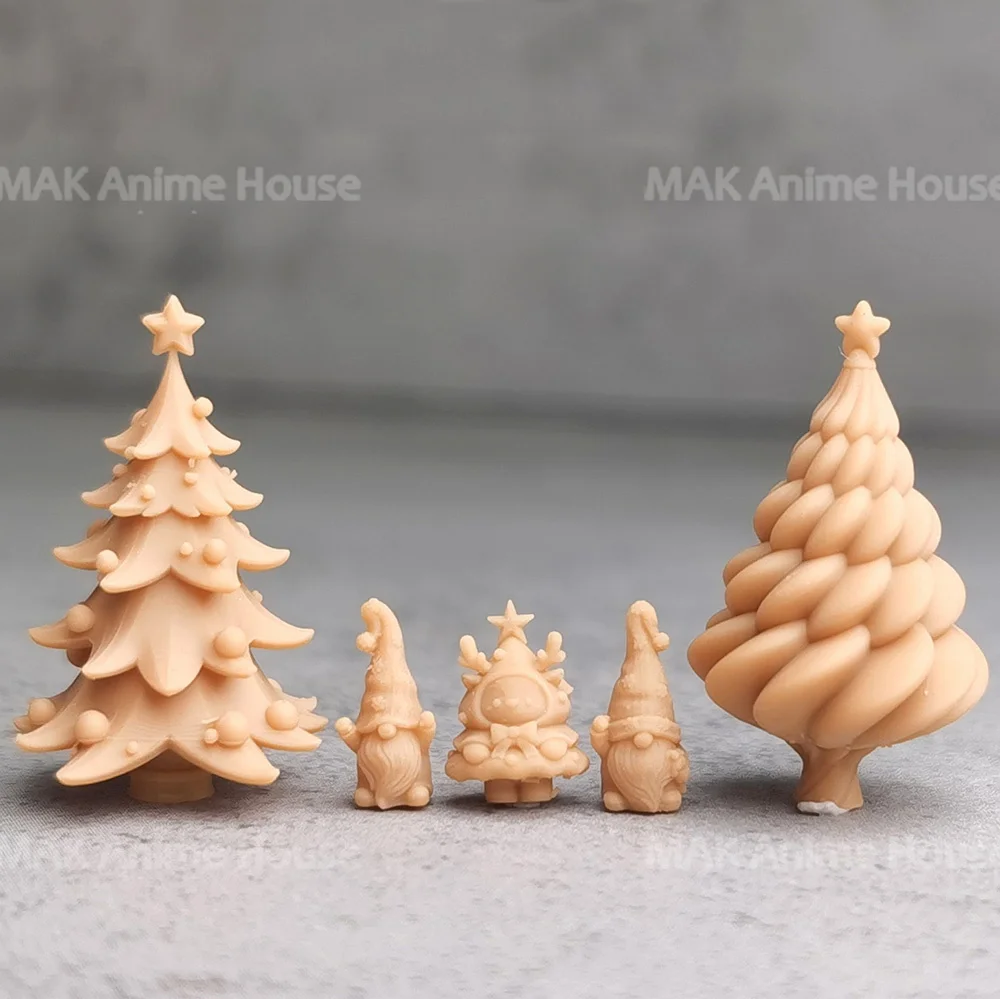 Miniatures Figures 1/64 1/43 Christmas Gift Tree Old Man Deer Elf Fireplace Unpainted Diorama Model Creative Garage Scene Dolls