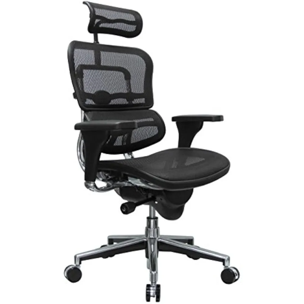 High Back Black Mesh Office Chair with Adjustable and Flexible Lumbar Support – Headrest, Seat Slider, Armrests.