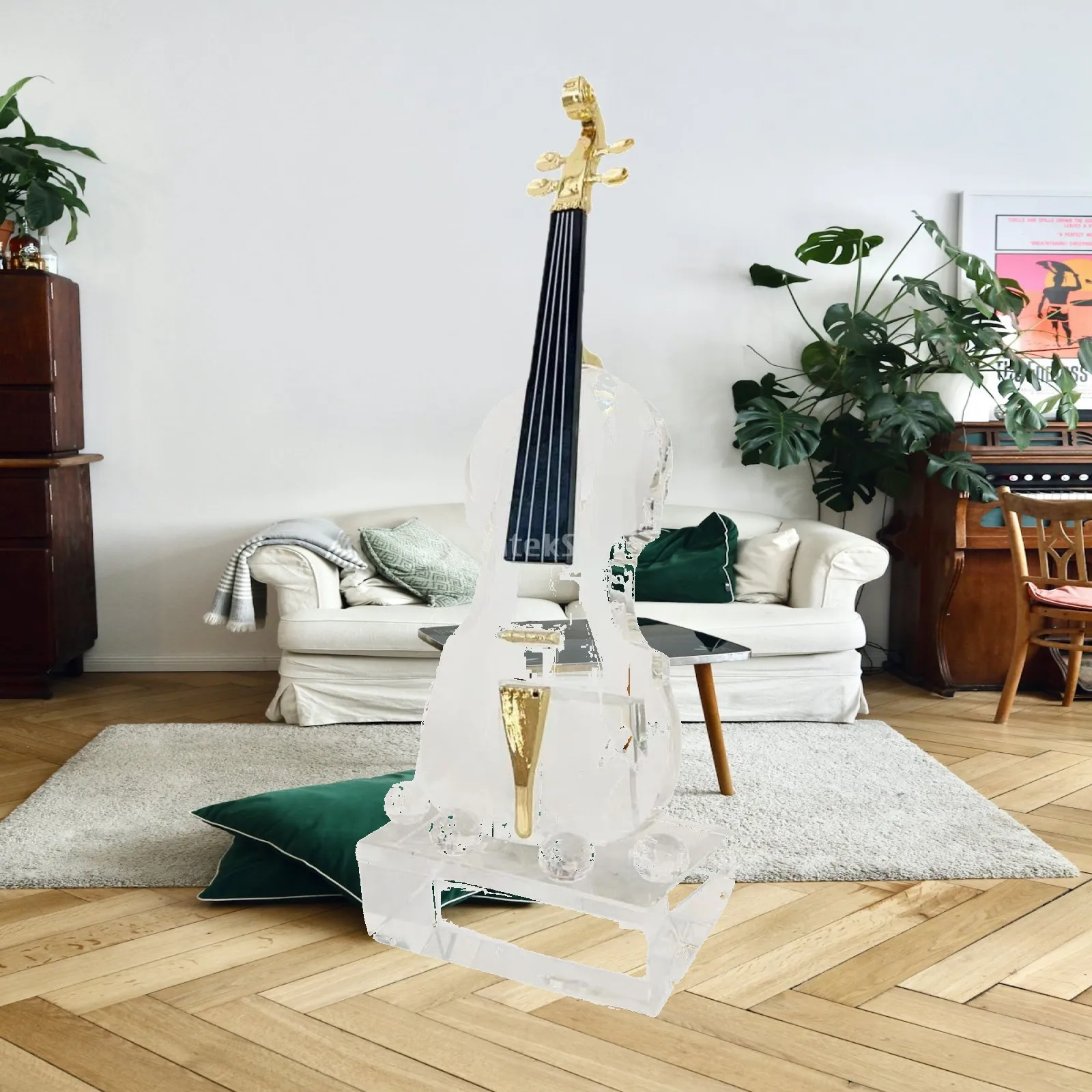 Violin Sculpture Violin Figurine Artwork Modern Gift Simulation Table Decoration Desktop Ornament for Tea Room Shelf Indoor