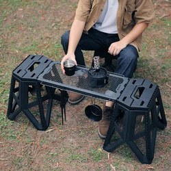 Folding Grid Table Iron Portable Camping Table Multifunctional Portable Barbecue Table for Picnic BBQ Travel