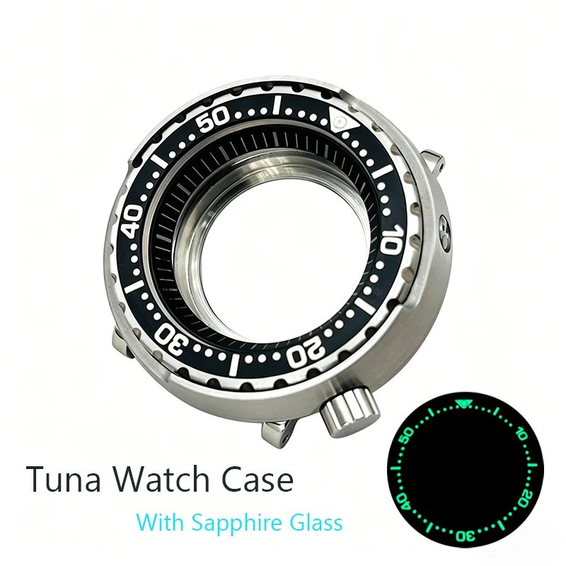 

47mm Watch Case Luminous Steel Bezel Insert Fits Seiko Tuna Canned NH35 NH36 7S26 Movement Men Watch Repair Replace Parts