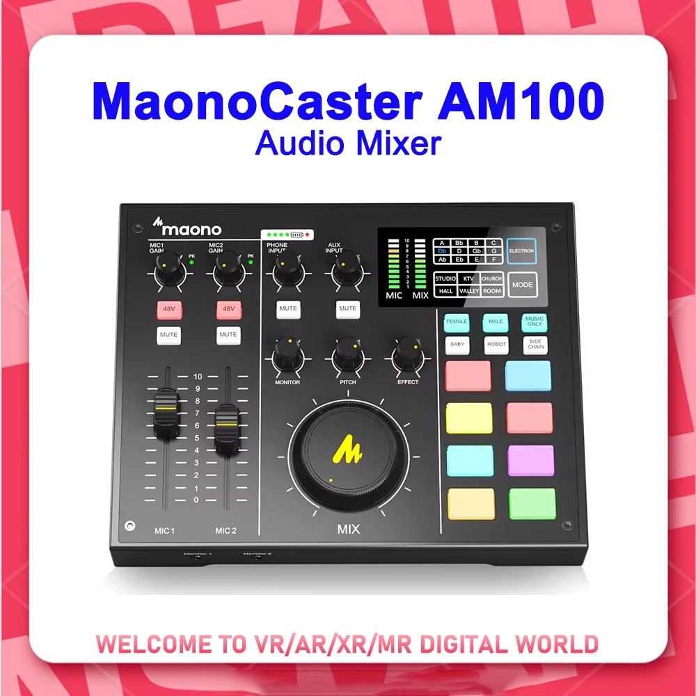 MAONOCaster AM100 Audio Mixer MAONOCaster AU-AM100 Podcast Console Podcast Production Studio Microphone Live Stream Sound Card