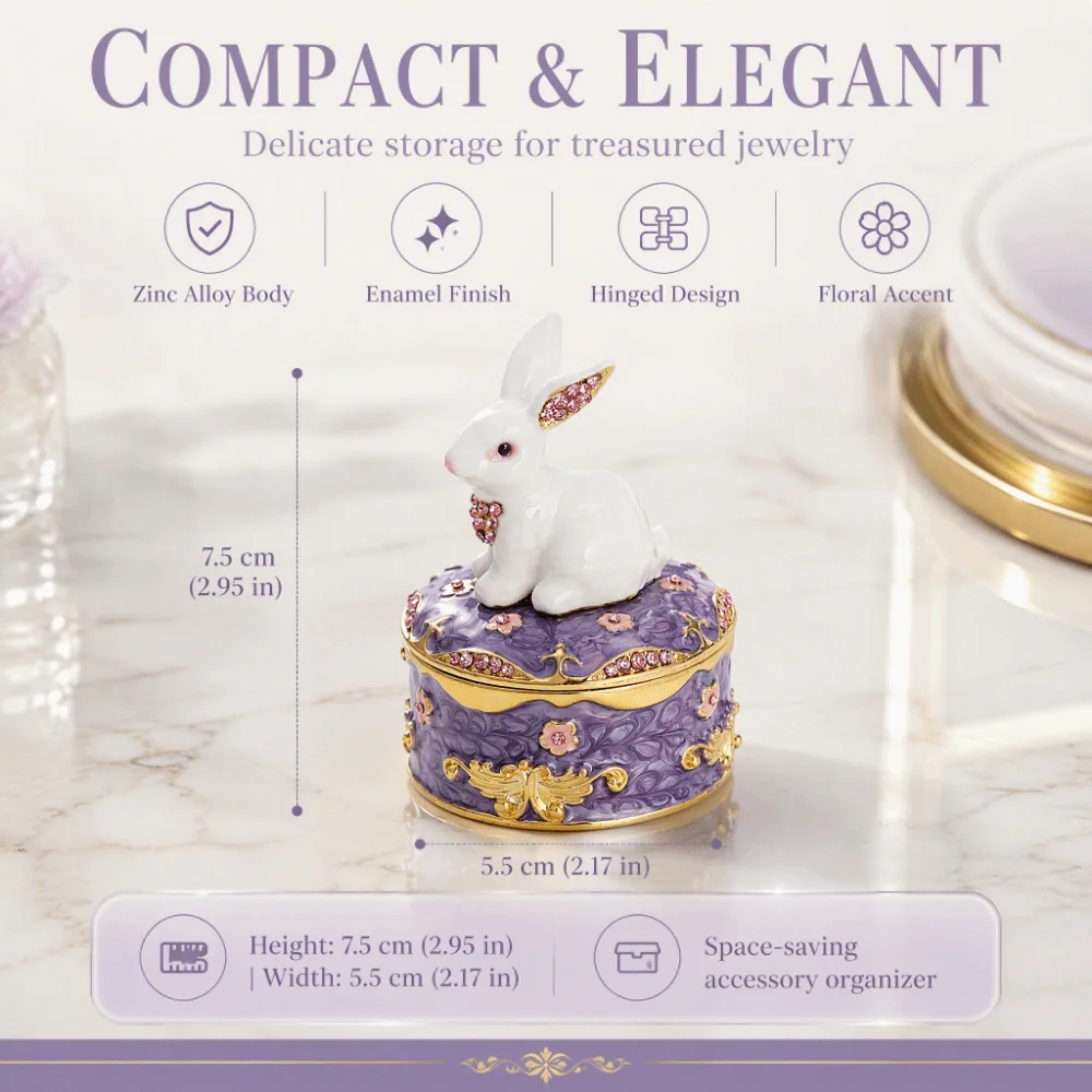 Zinc Alloy Floral Trinket Box Hinged Lid Floral Pattern Jewelry Organizer Enamel Compact Size Jewelry Storage Box