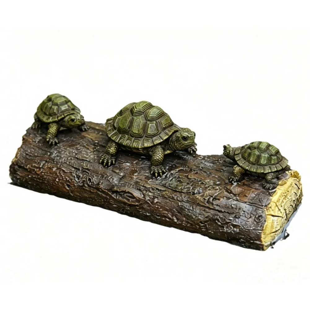 Resin For Garden Ornament Featuring Three Turtles Arranged on Wooden for Outdoor Patio and Indoor Living Space