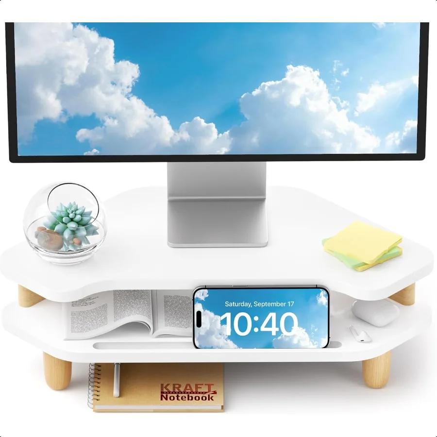 

Monitor Stand Riser2 Tier Corner Wood Monitor Stand Sturdy Computer Stand MultiPurpose Desktop Storage Stand for Laptop PC i Pr