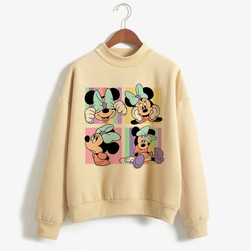 Sweatshirts Turtleneck Minnie Kawaii Cartoon  Anime Sweatshirt Disney Mickey Mouse Hoodie Clothes Girl Boy Top Hoodies