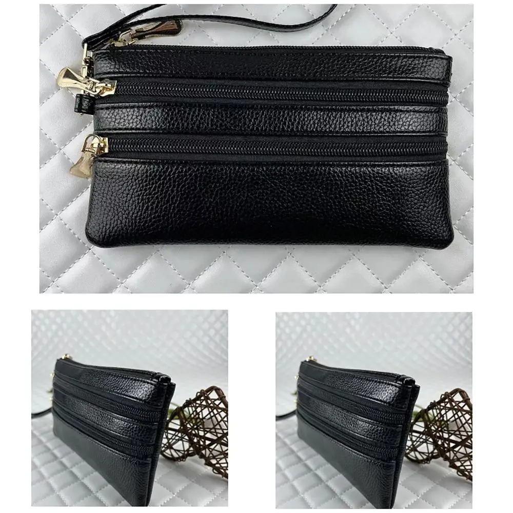 Durable PU Leather Money Coin Purse with Strap Waterproof Wallet Money Bag Wear-resistant Zipper Credit Card Holoder Women