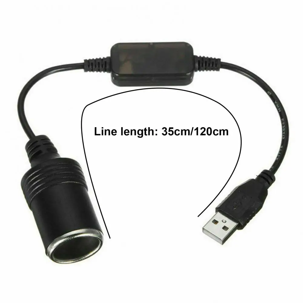 120cm 5V USB To 12V Car Cigarette Lighter Female Socket Adapter USB Male To Cigarette Lighter Female Converter Auto Accessories