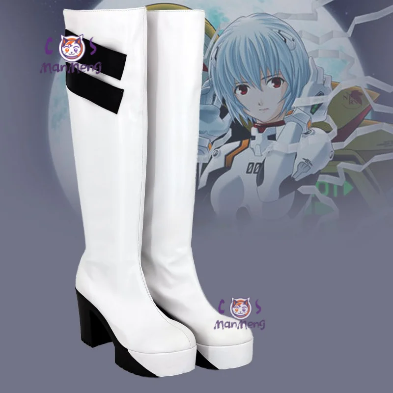 Anime EVA Ayanami Rei Cosplay Shoes White thick soled high-heeled boots party Christmas men women fashionable boots 35-43