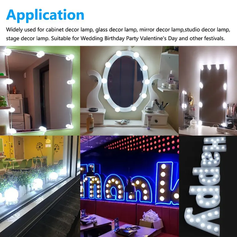

4/6/10 Pcs Bulbs LED Professional Makeup Mirror Light Vanity USB Mirror Lights