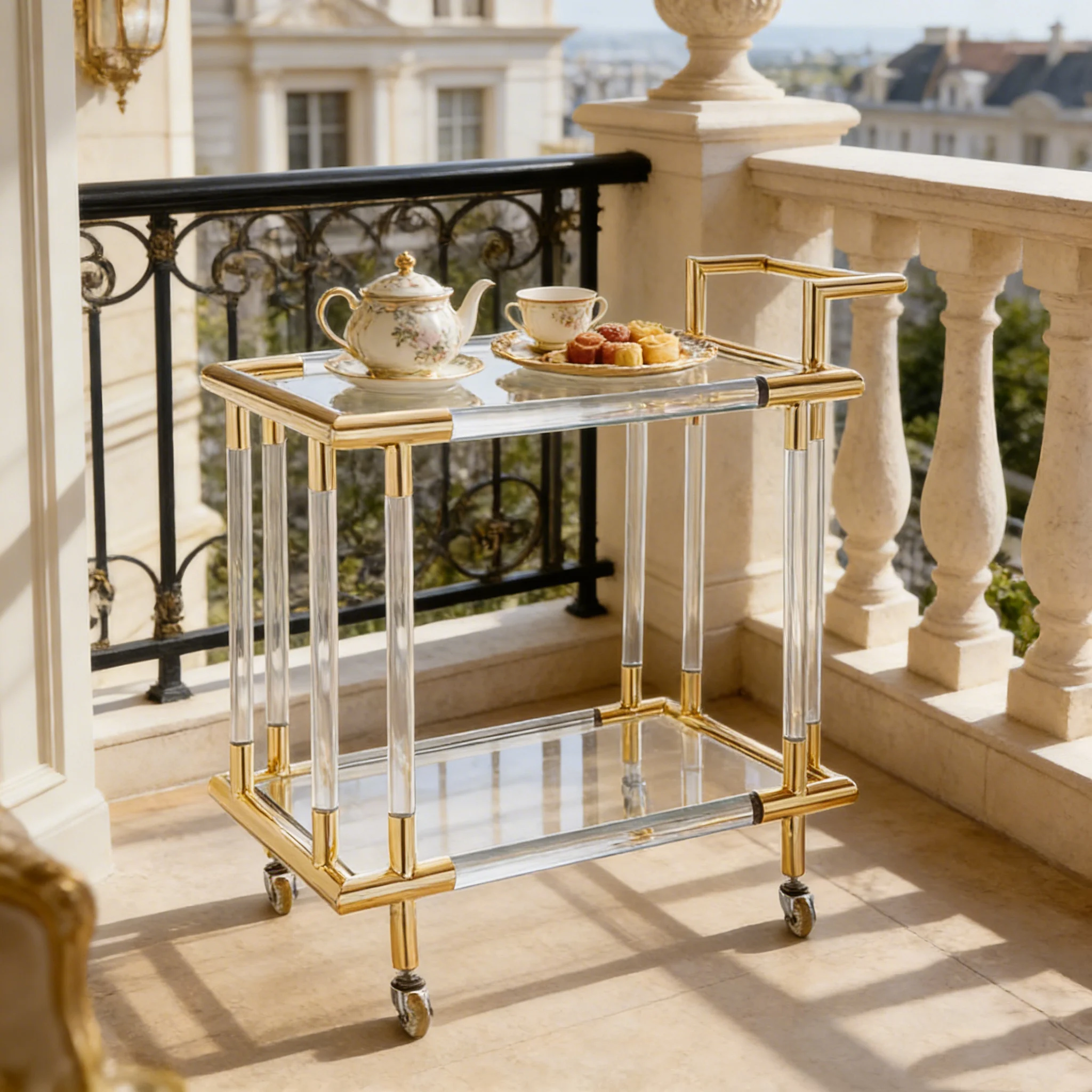 Clear Acrylic Multi-Purpose Serving Cart With Wheels Hotel Cart Trolley Hotel Trolley Cart