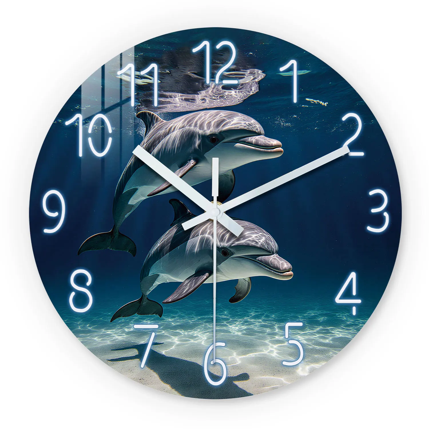 Dolphin Pattern Wooden Wall Clock, 10-24inch Silent Wall Clocks, Aa Battery Powered, Suitable for Living Room, Bedroom, Office Space, (Mother's Day, Easter, April Fool's Day), (Battery Not Included)