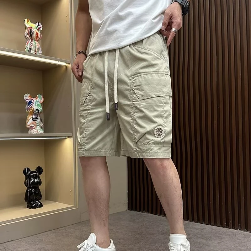 Trendy Men\'s Shorts Korean Harajuku High Street Sports Shorts Fashionable Men\'s Clothing White Pocket Pants Basketball Shorts