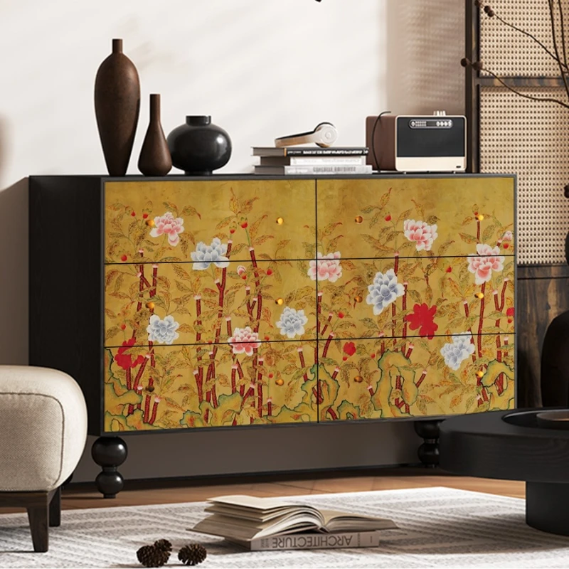 Medieval style living room against the wall six chest cabinets, household entrance cabinet,solid wood light luxury chest cabinet