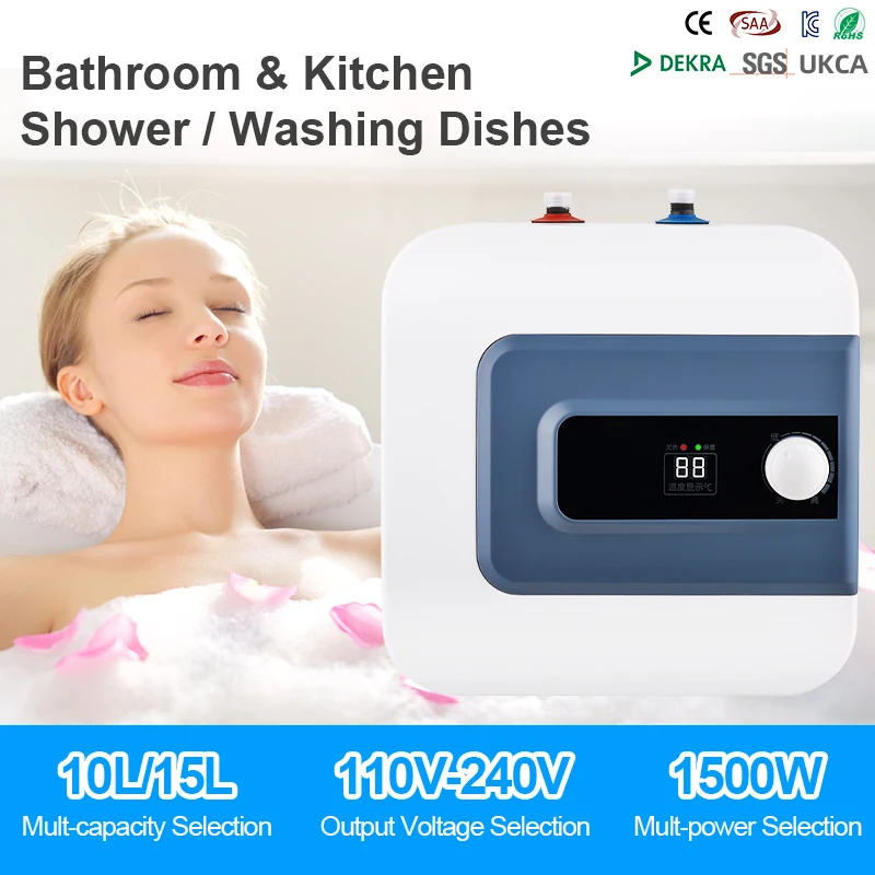 Scaldabagno elettrico a parete sotto il lavandino, bagno, doccia, cucina, mini serbatoio quadrato