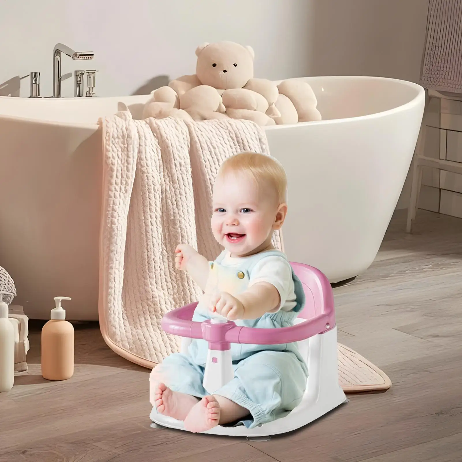 Sitting Bath Seat For Baby Sit Up Portable Toddler Bathing Chair Quick-Drain Baby Bath Support Non-Slip Seat For 1-3 Years Old