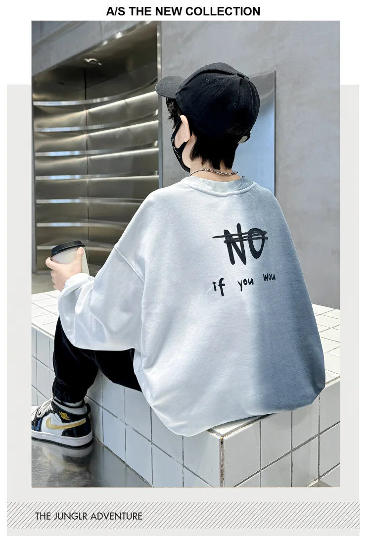Kinder Jungen Frühlingskleidung Sweatshirt mit Farbverlauf Neuer Buchstabendruck Streetwear Langarm T-Shirt Retro-Design Pullover Oberteil – Detail 8